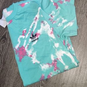 Adidas Kids Tie-Dye T-Shirt - Turquoise and Pink Size Medium